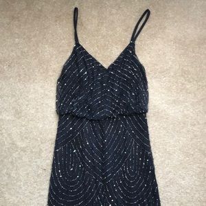 Adriana Papell ART DECO BEADED BLOUSON GOWN NAVY